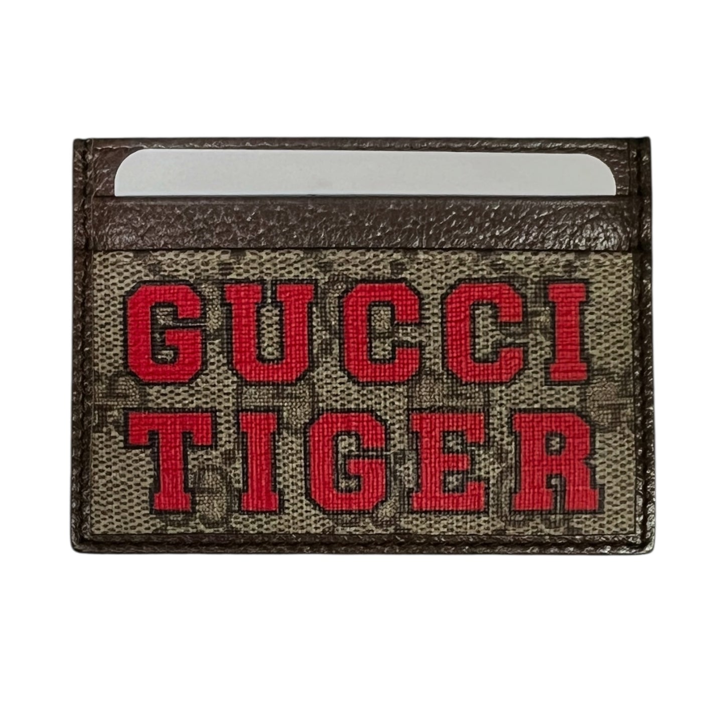 Gucci Tiger Red Lettered Brown & Beige GG Monogram Card Case