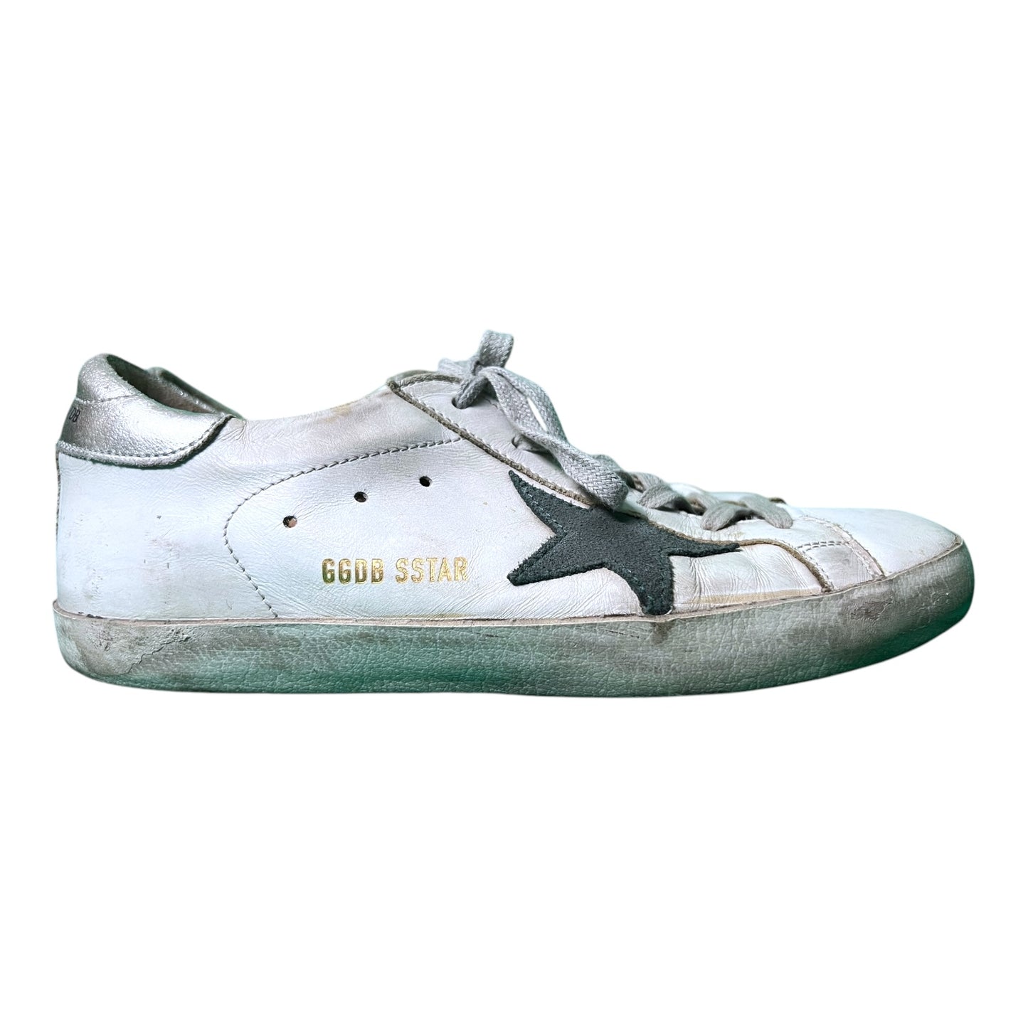 Golden Goose Superstar Distressed Leather Sneakers White Silver - $530 Retail