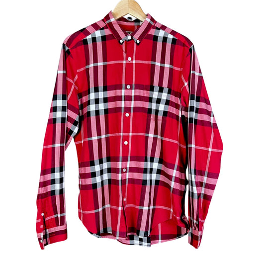Burberry Brit Red Exploded Check Print Button-Down Shirt - $495 Retail