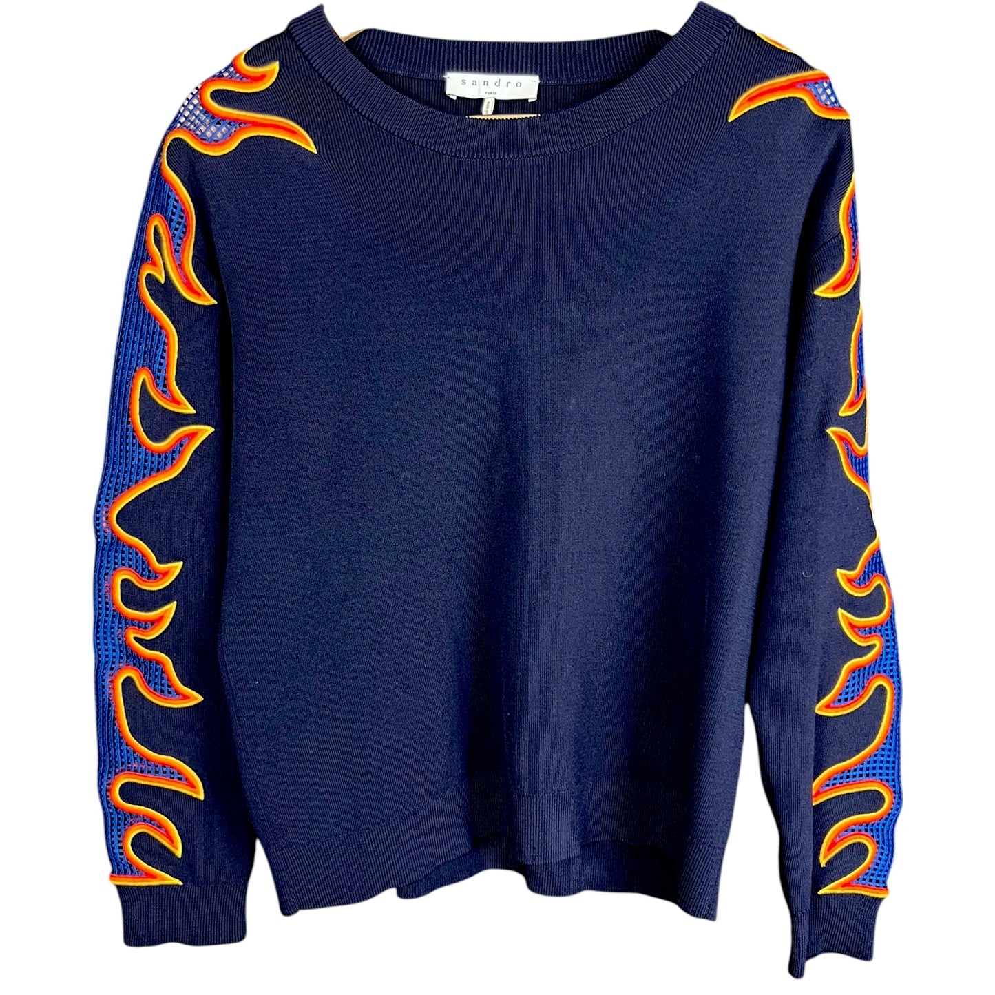 Sandro Paris Flamed Mesh Sleeve Sweater - $350 Retail