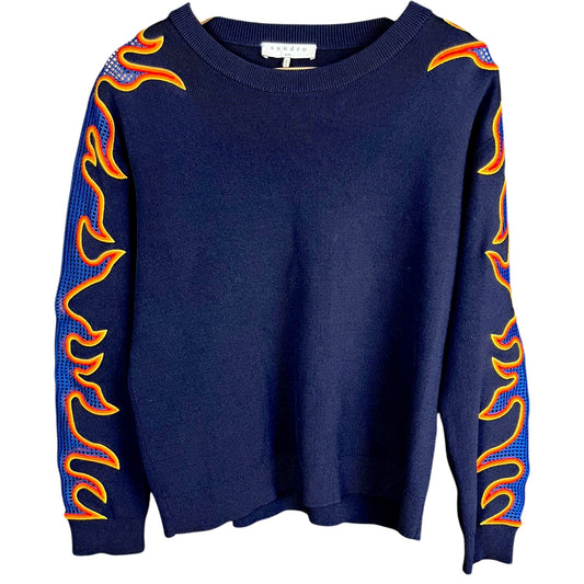 Sandro Paris Flamed Mesh Sleeve Sweater - $350 Retail