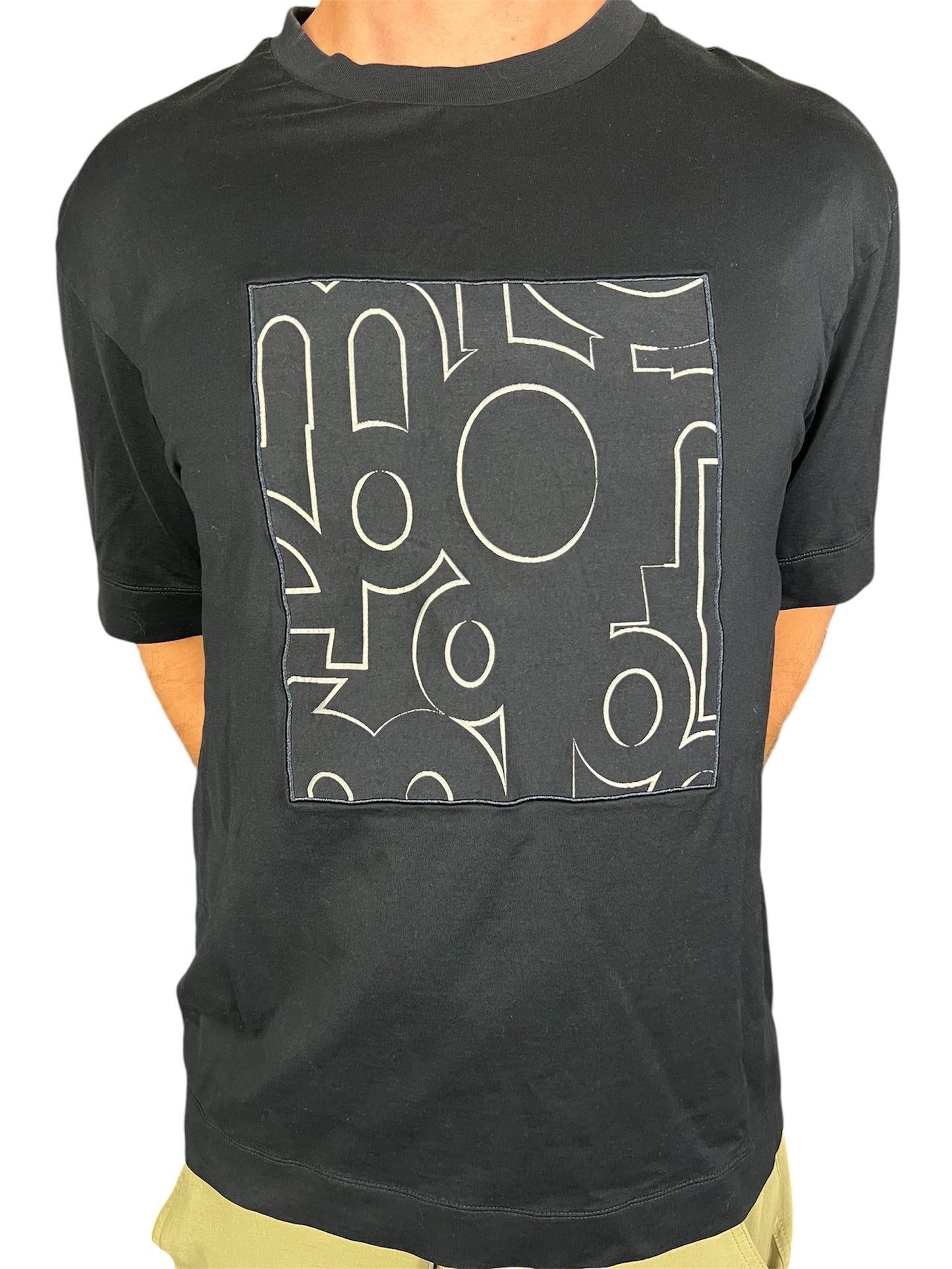 Emporio Armani Jumbled Letter Navy Blue Graphic T-Shirt - $195 Retail