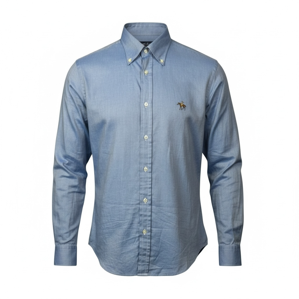 Ralph Lauren Purple Label Blue Button-Down Logo Dress Shirt - $495 Retail