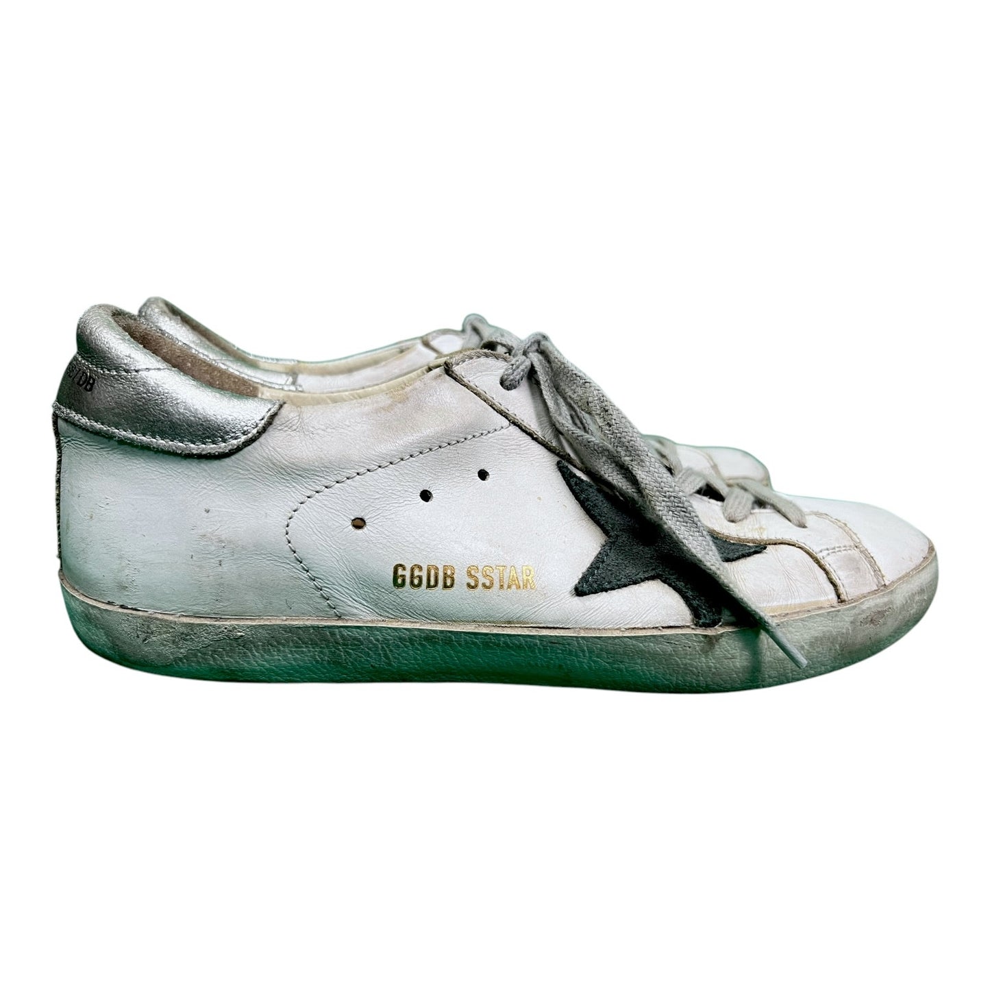 Golden Goose Superstar Distressed Leather Sneakers White Silver - $530 Retail