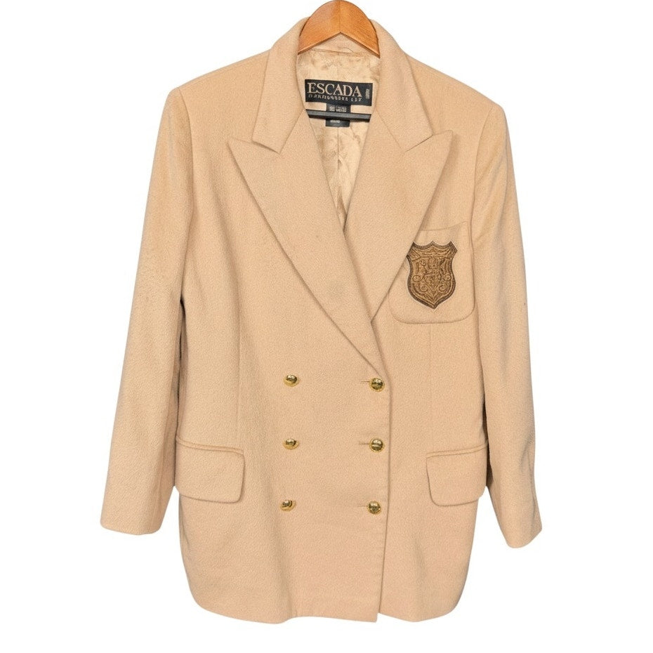 Escada Margaretha Ley Angora Wool Double Breasted EU 44 Crest Blazer Vintage L