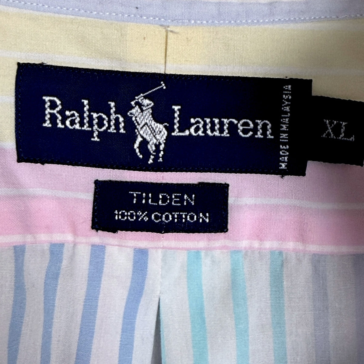 Vintage Polo Ralph Lauren Pastel Striped Men's XL L/S Golf Emblem Tilden Shirt