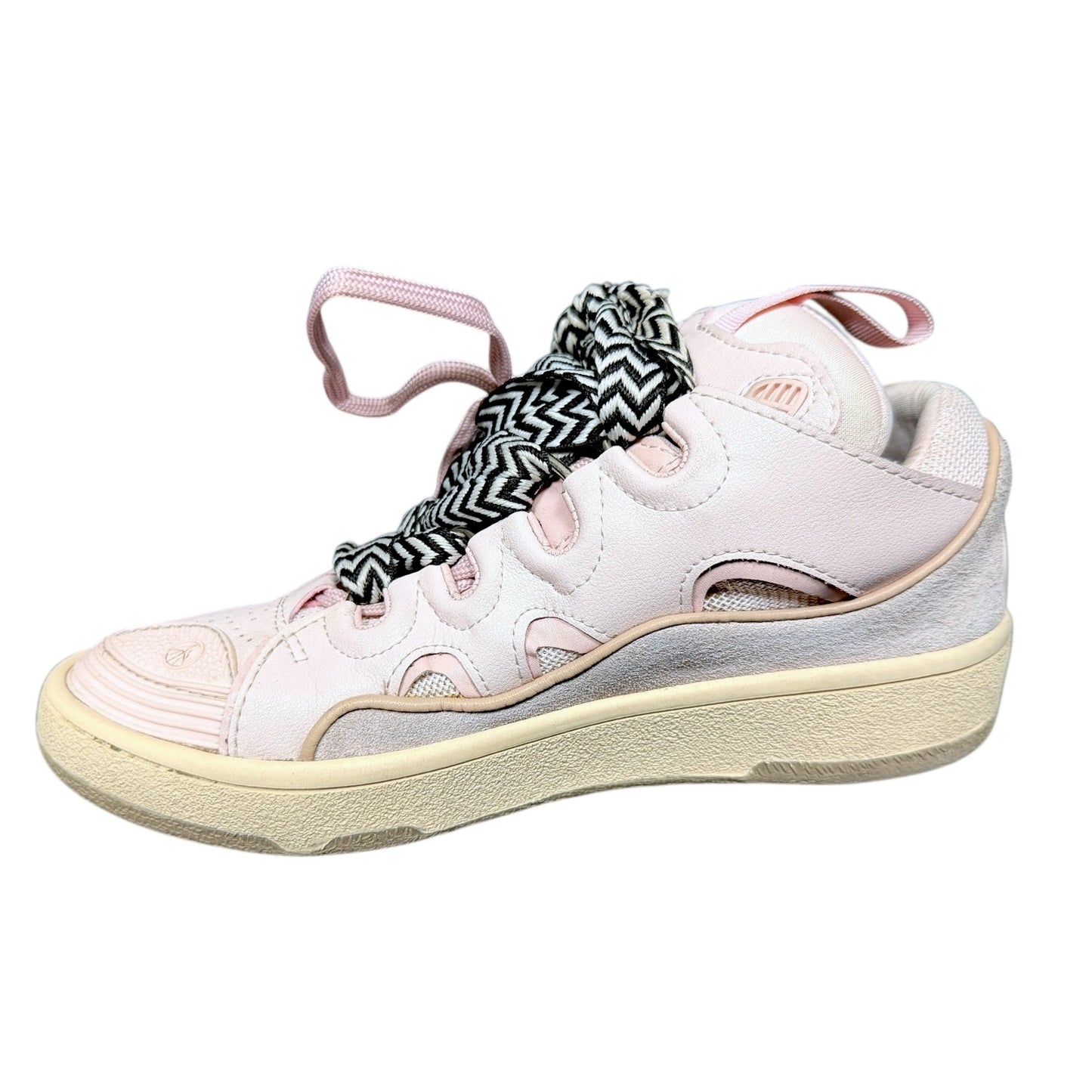 Lanvin Pink Leather & Suede Curb Sneakers Zebra Laces $990 Retail