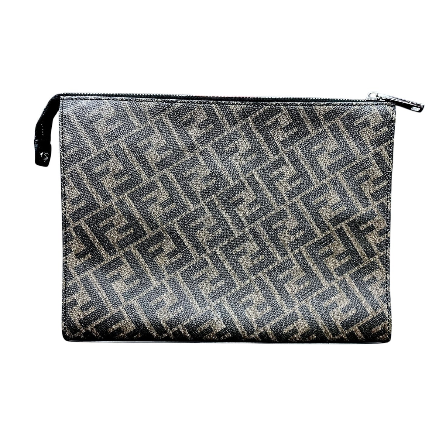 Fendi Diagonal Clutch Brown FF Logo Black Trim - $1,250 Retail