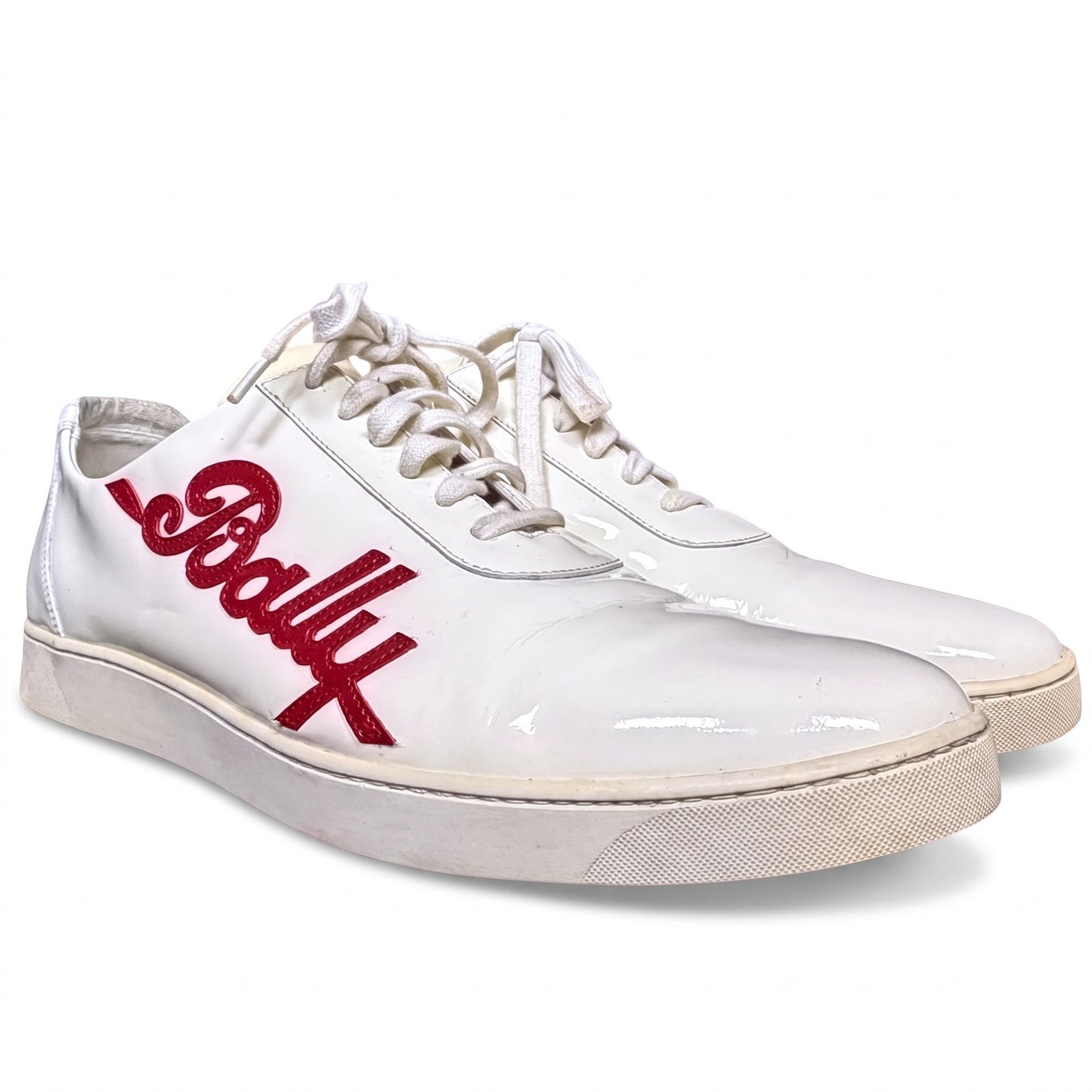 Bally White Patent Leather Men's 11 Cursive Logo Spellout Sneakers Luxury Rare