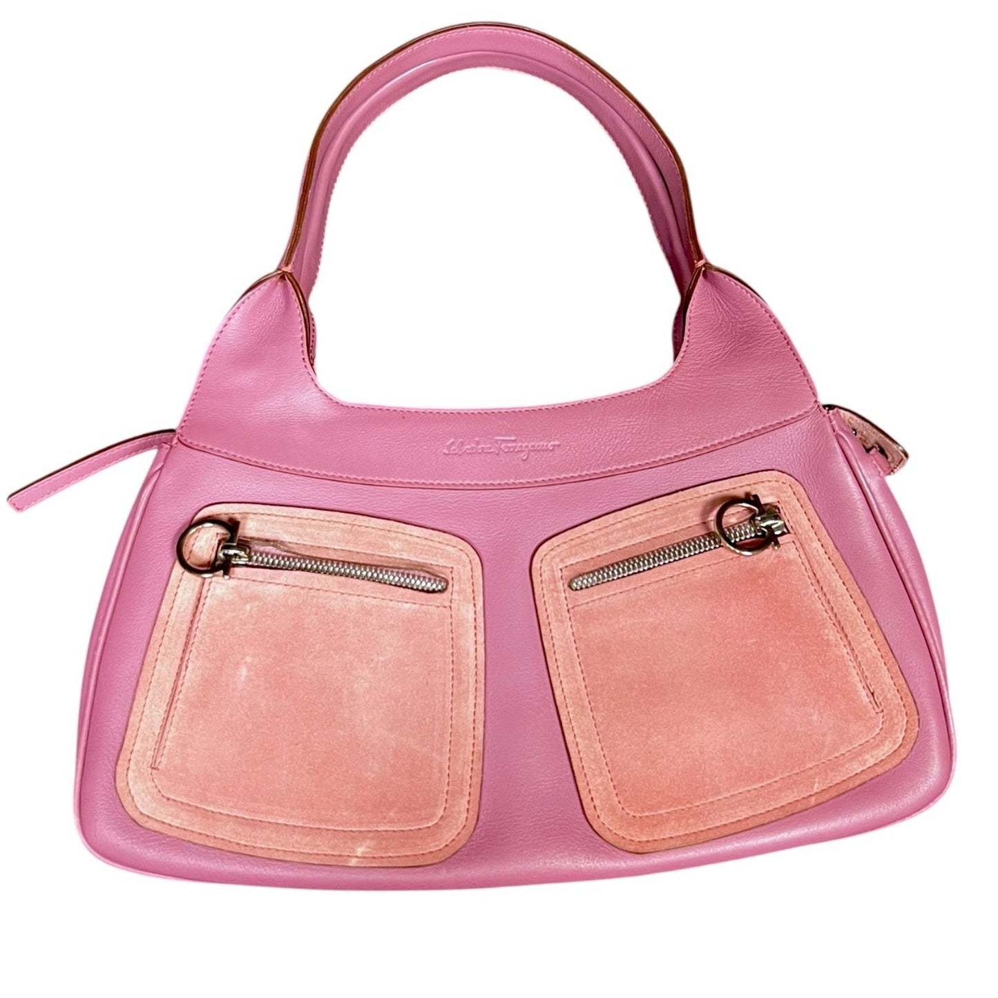 Salvatore Ferragamo Gancini Pink Leather Suede Purse Handbag Lux $2,100 Retail