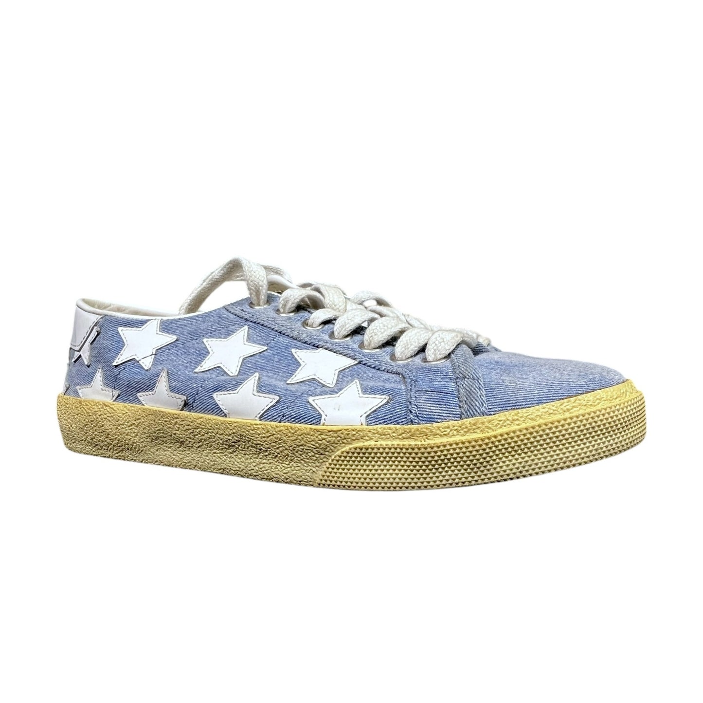 Saint Laurent EU 37 US 7 Denim White Star Court Classic Sneakers $780 Retail