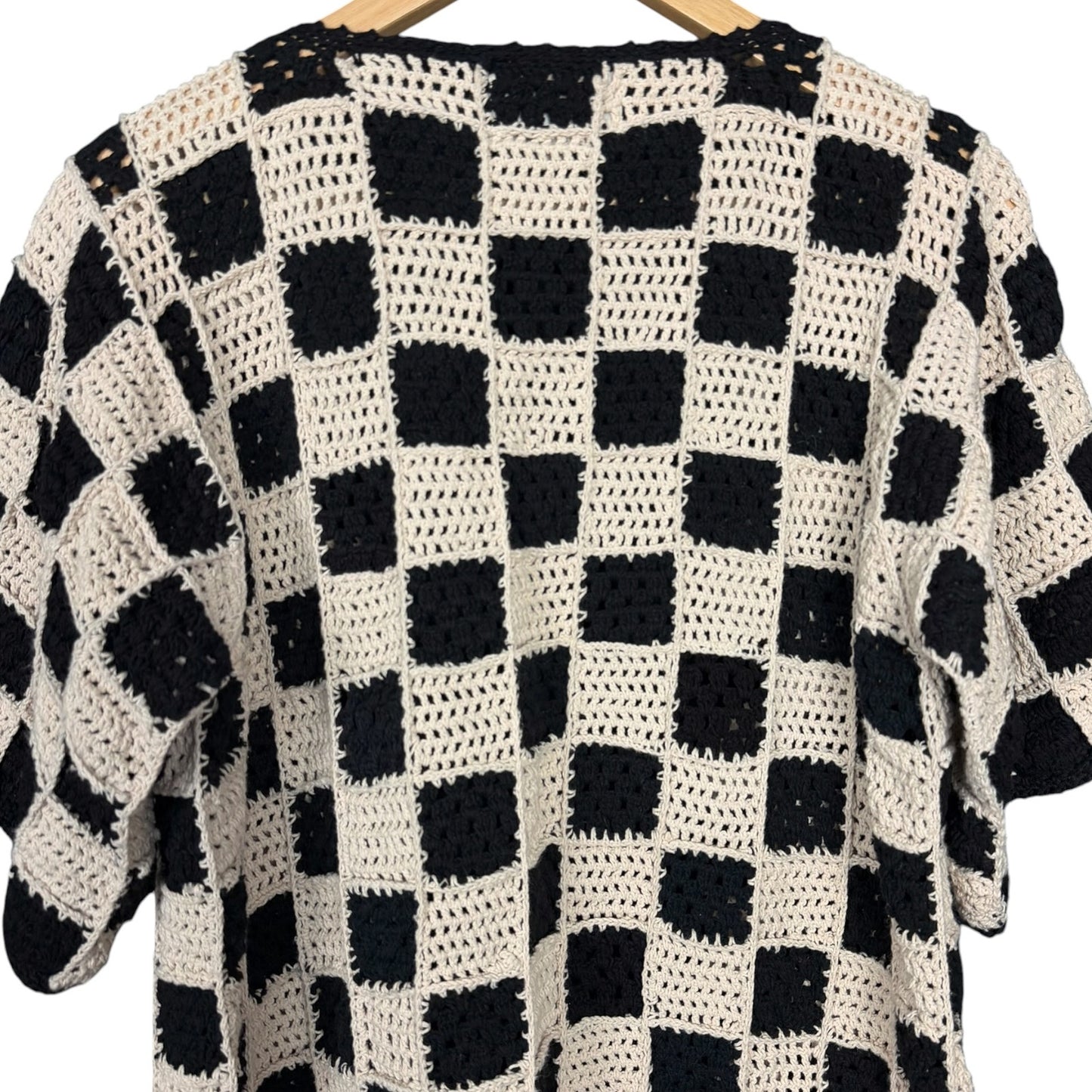 Cleobella Brenda Crochet Black White Checkerboard Knit Cardigan Women's XS Boho