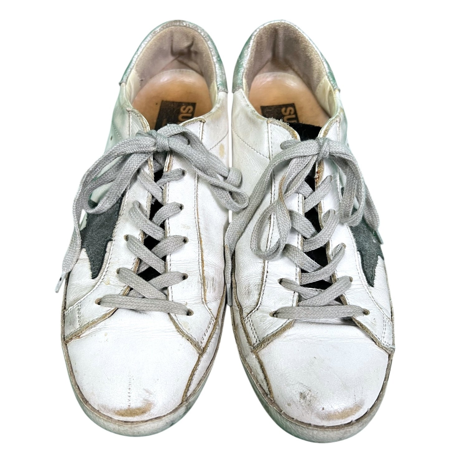 Golden Goose Superstar Distressed Leather Sneakers White Silver - $530 Retail