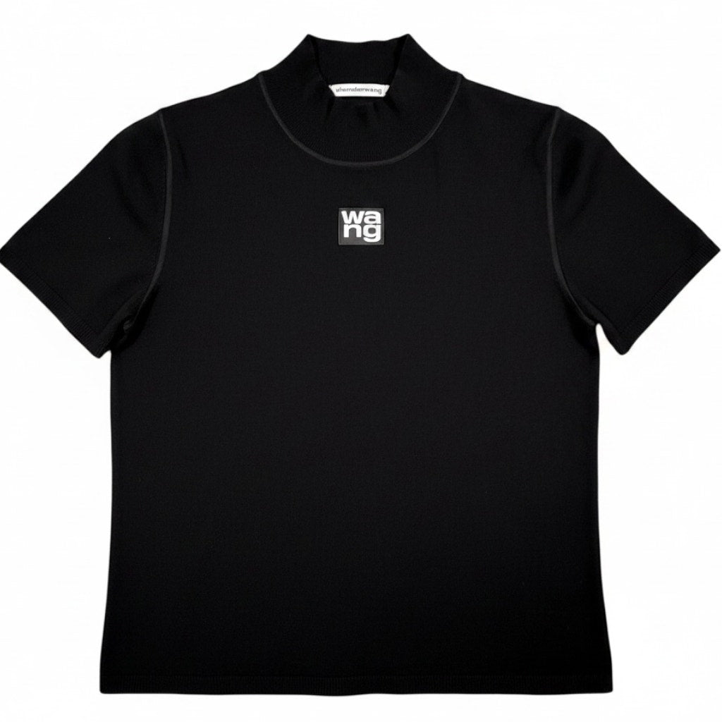 Alexander Wang Women's Medium Black Mock Neck Short Sleeve Cropped Black Top