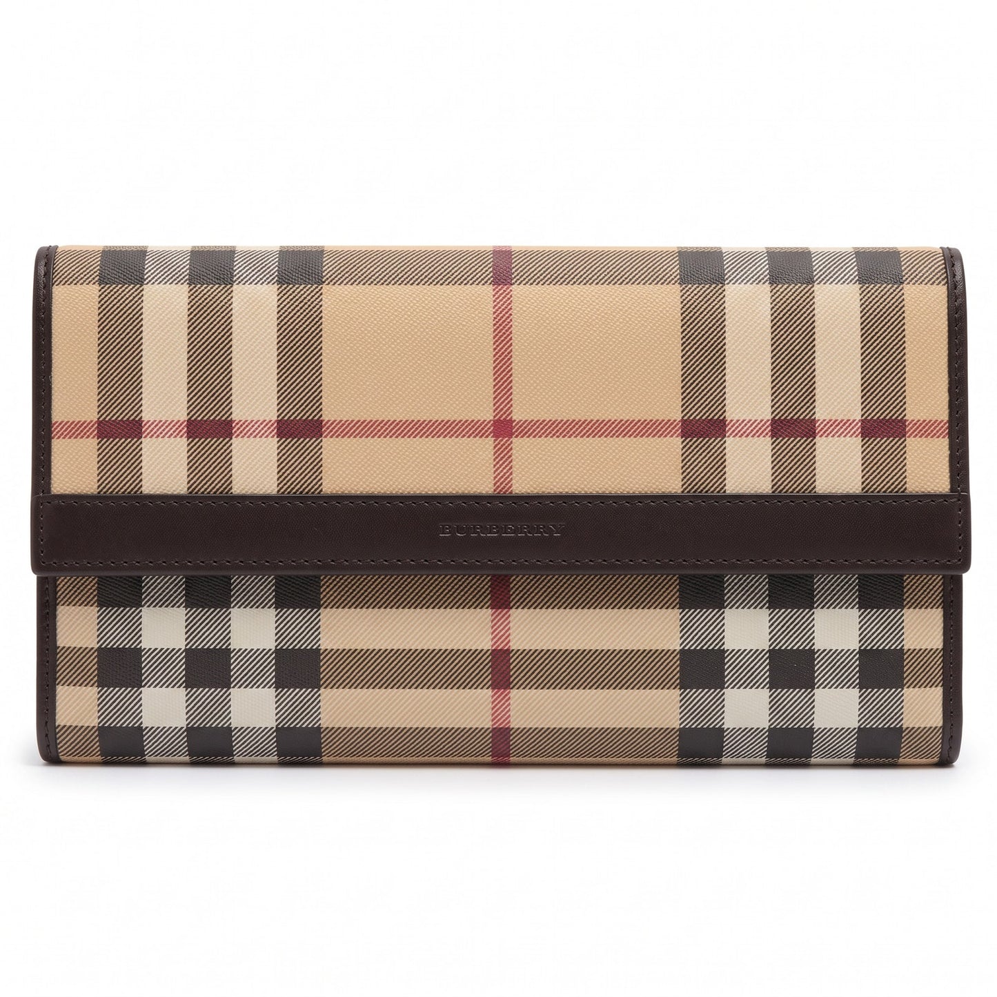 Authentic Burberry Nova Check Continental Long Wallet Black Leather Trim Luxury