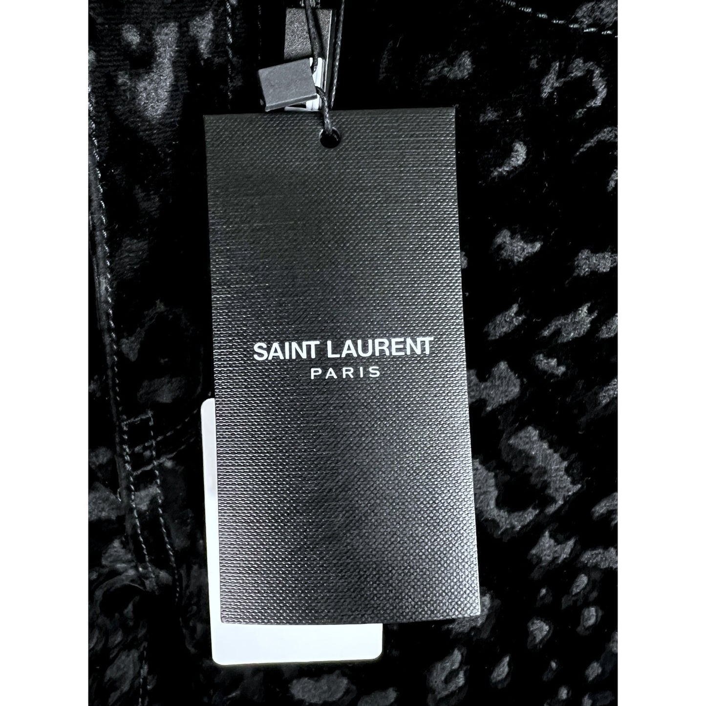 Saint Laurent Flocked Velvet Leopard Print Slim Black Jeans - Size 25 - $575 Retail