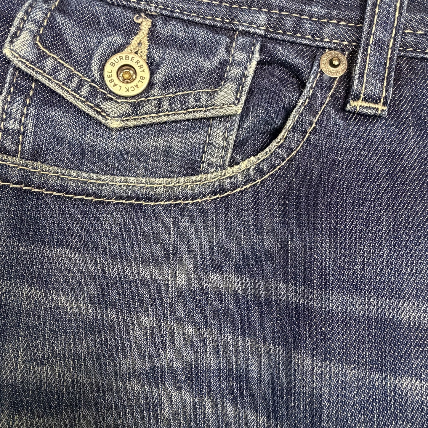 Vintage Burberry Black Label Japan Men's 32x28 Bootcut Flap Pocket Blue Jeans