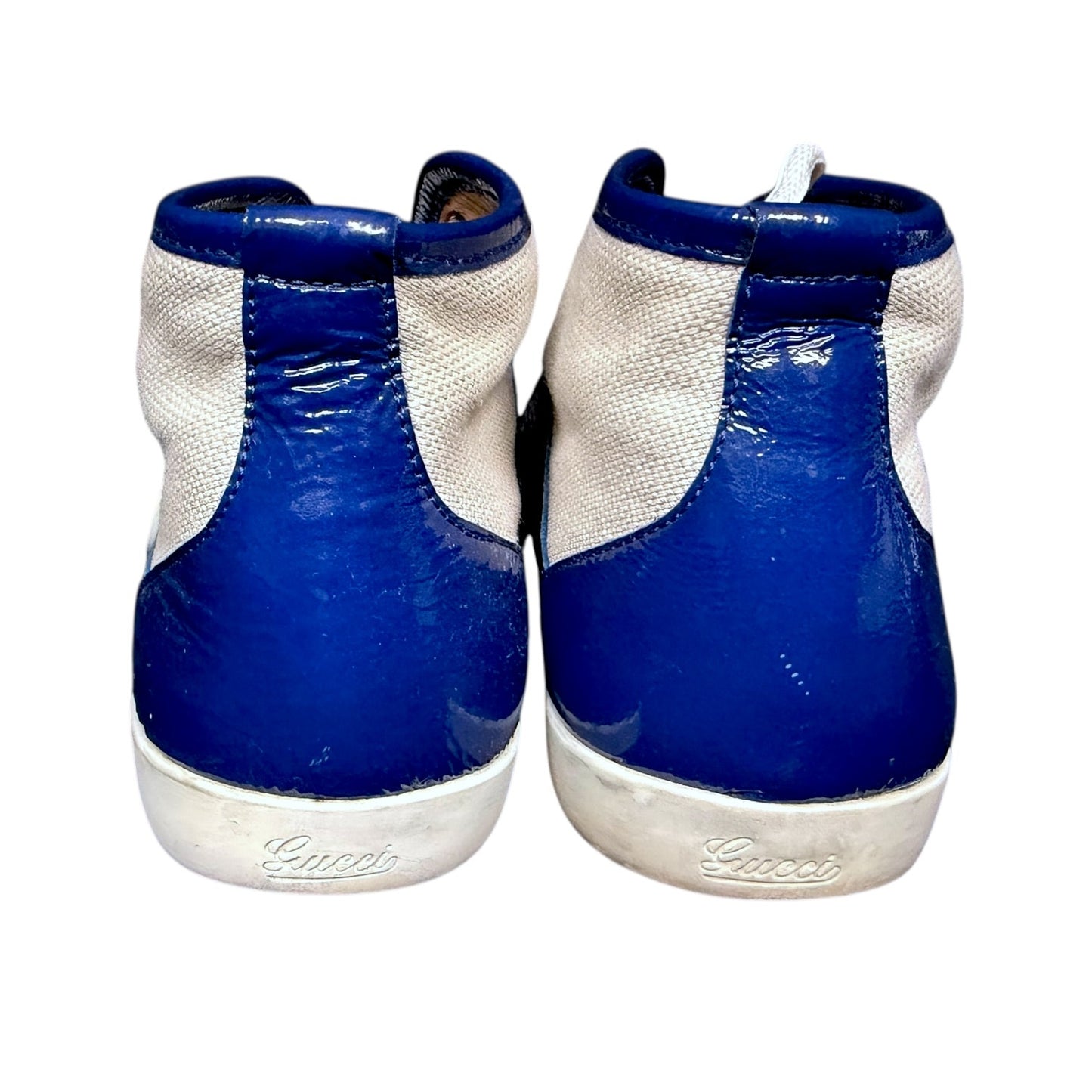 Gucci Two Tone Canvas and Patent Leather Hi-Top Sneakers