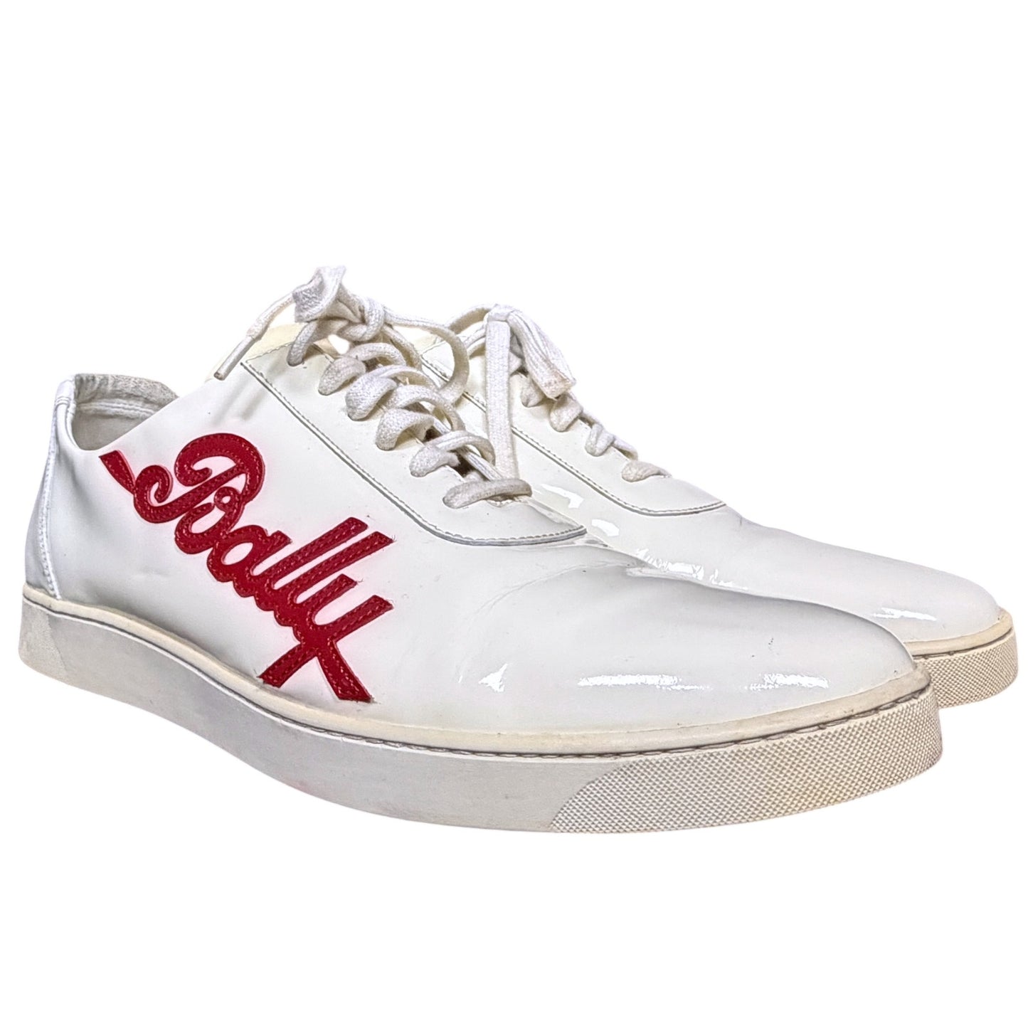 Bally White Patent Leather Men's 11 Cursive Logo Spellout Sneakers Luxury Rare