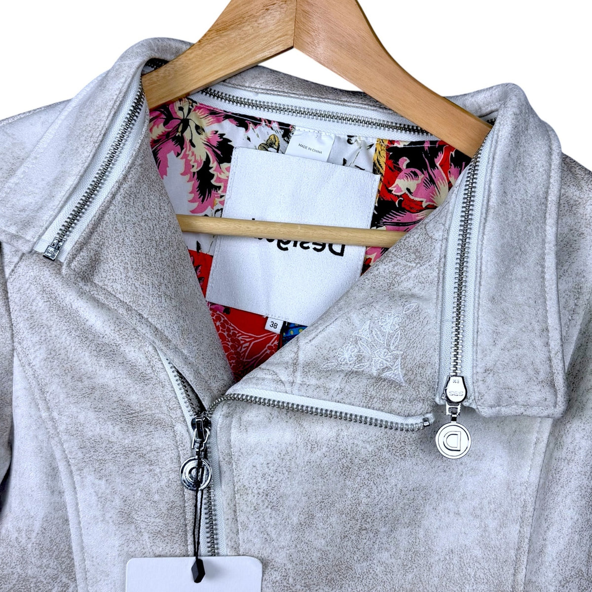 Desigual Moto Jacket Transformer Women's 38 US Small Cream Brown Embroidered NWT