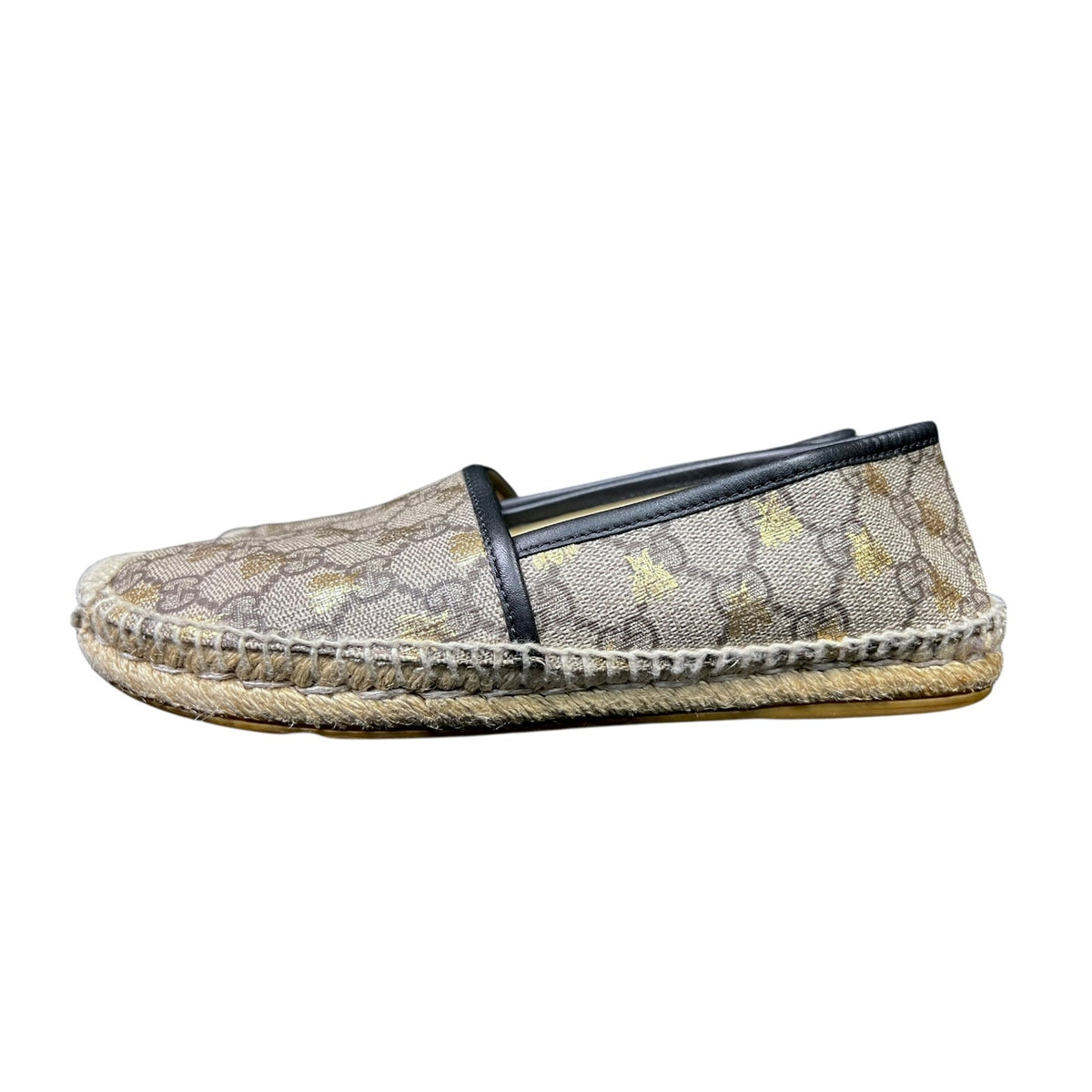 Gucci Supreme Monogram Gold Bees Print Flats Espadrilles EU 37 US W6.5 Luxury