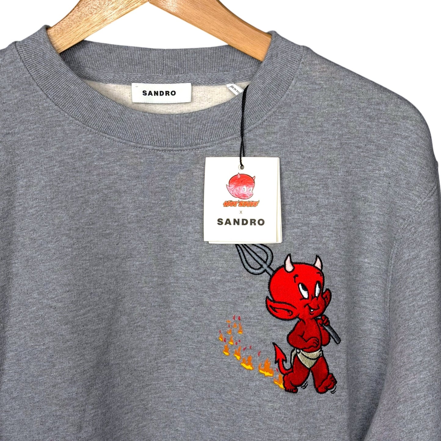 Sandro Paris Hot Stuff Little Devil Embroidered Men's S Crewneck Sweatshirt NWT