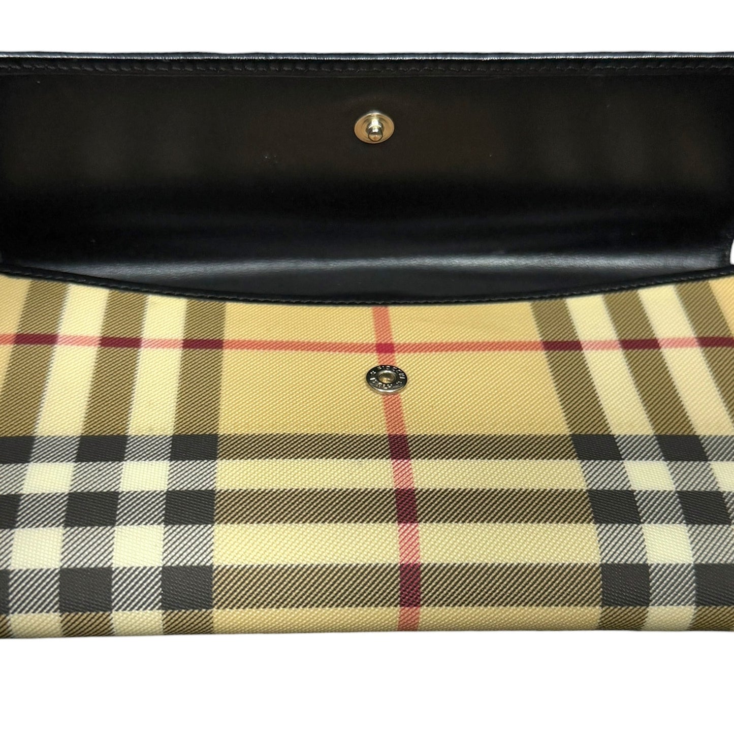 Authentic Burberry Nova Check Continental Long Wallet Black Leather Trim Luxury