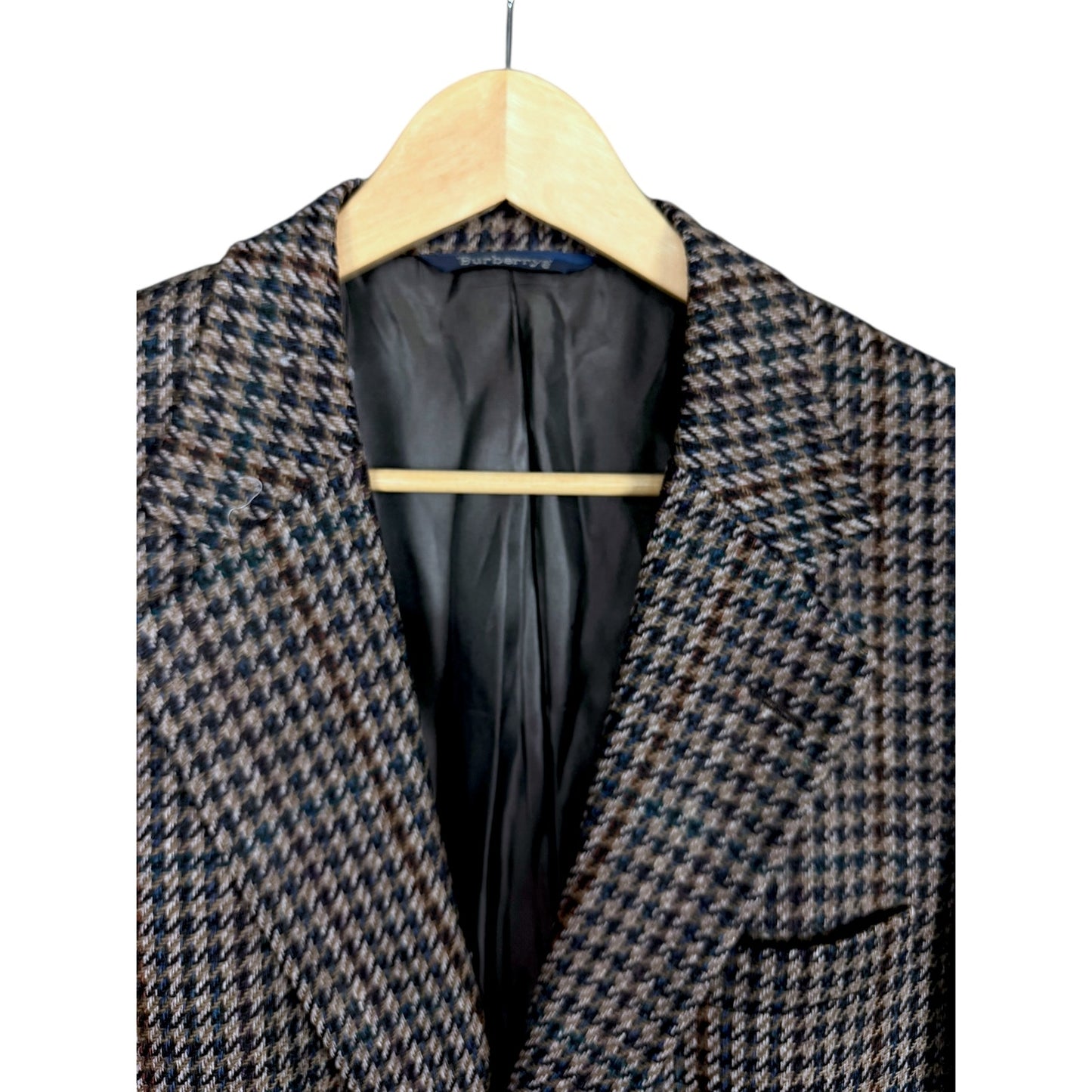 Vintage Men's Burberrys London 100% Tweed Wool Brown Houndstooth Blazer 42R