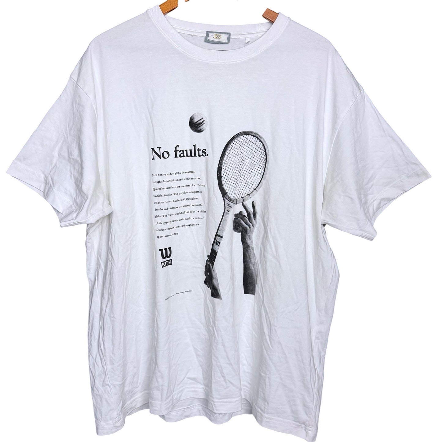 Kith x Wilson No Faults Men's XL White T-Shirt Streetwear Casual Collab Tennis