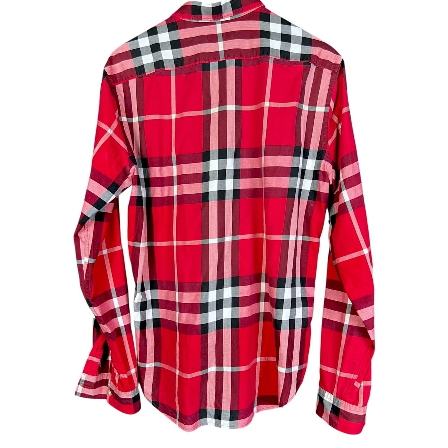 Burberry Brit Red Classic Check Print Men's Medium Button-Down Shirt Preppy Lux