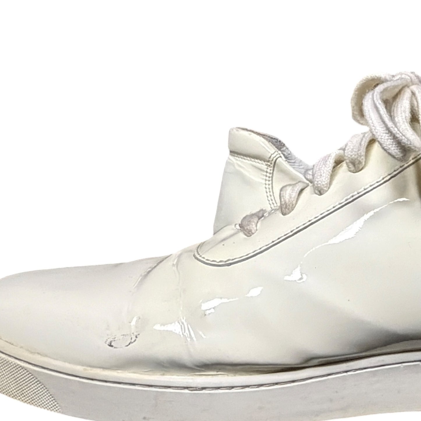 Bally White Patent Leather Men's 11 Cursive Logo Spellout Sneakers Luxury Rare