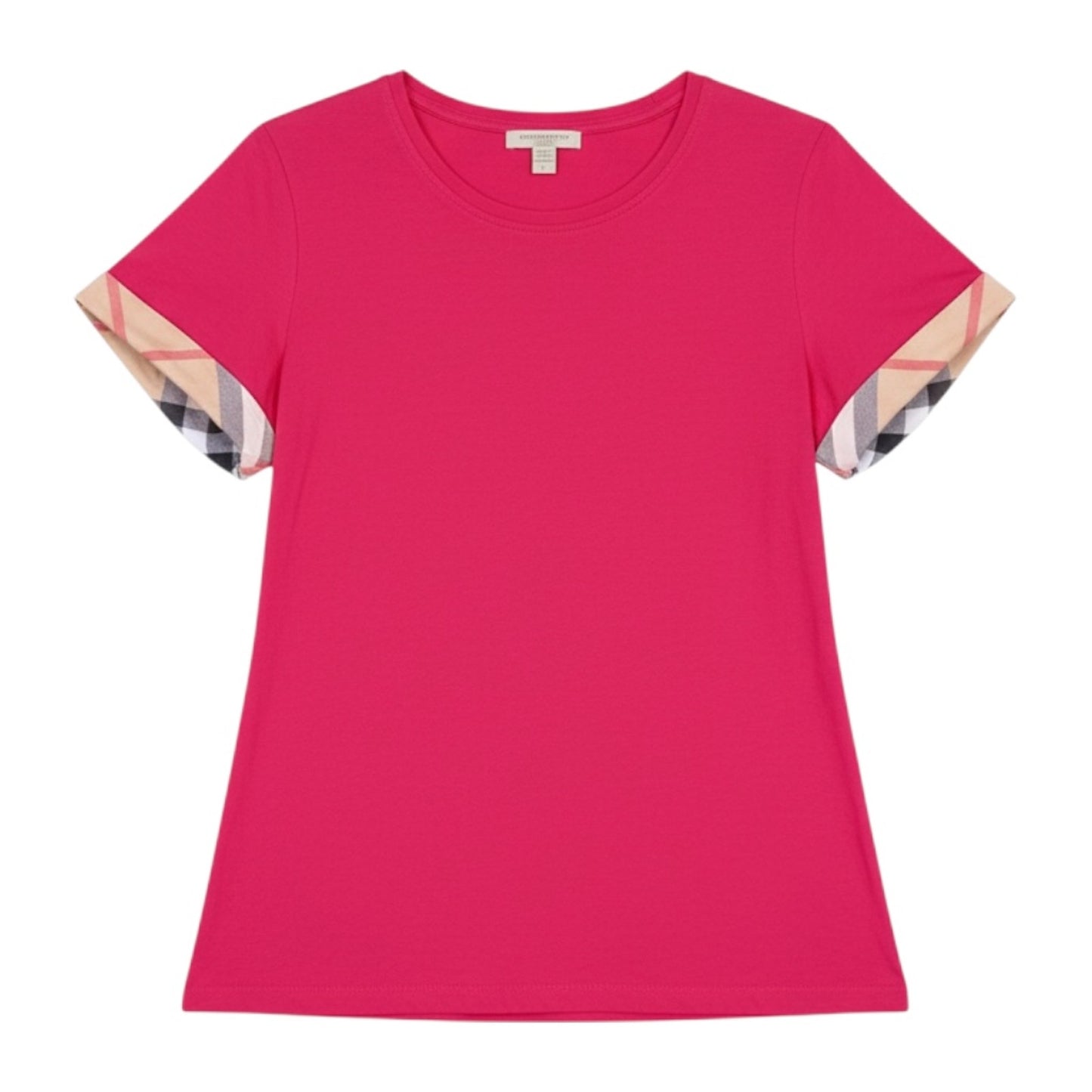 Burberry Brit Dark Pink Nova Check Cuff Women's Small T-Shirt Top $290 Retail