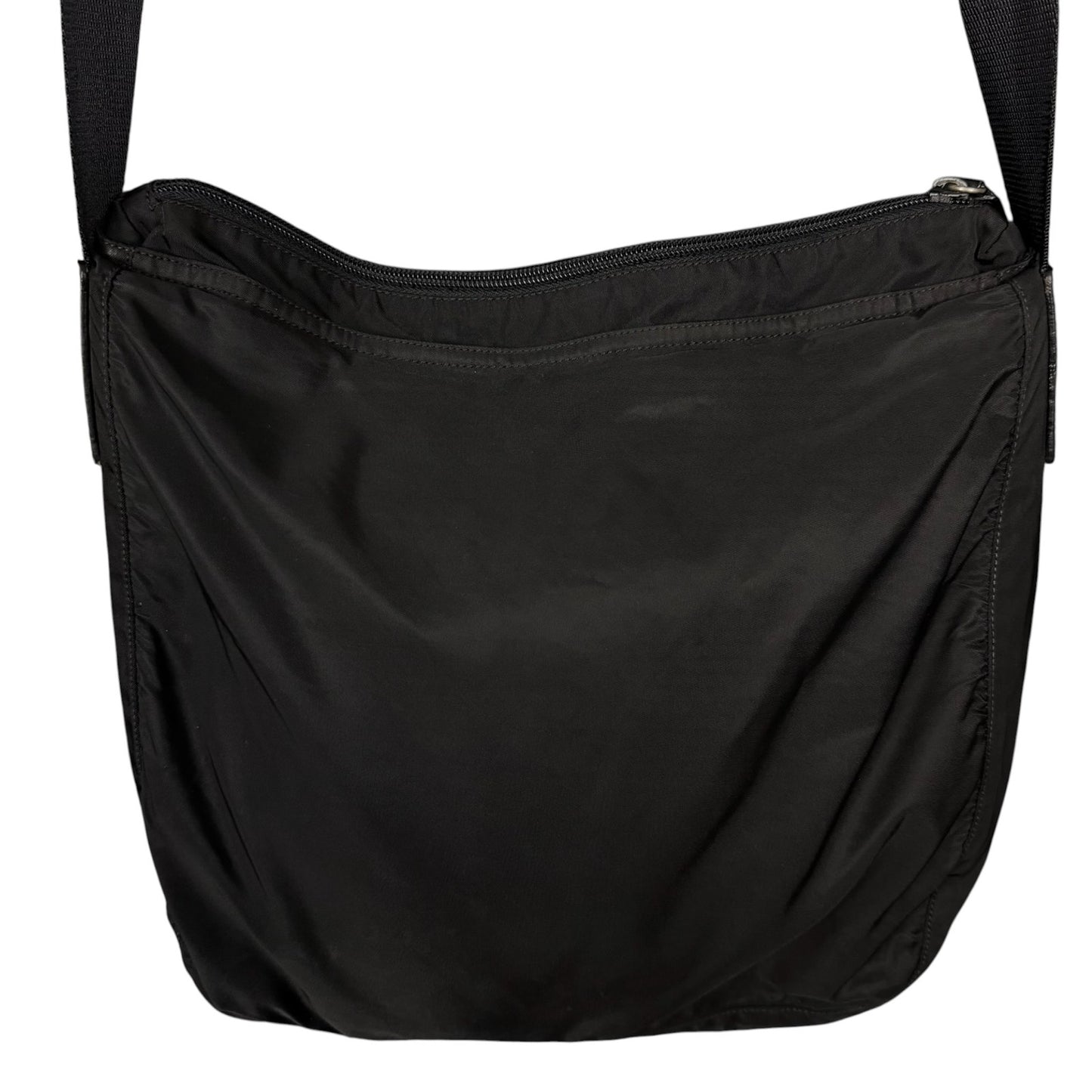 Prada Tessuto Black Nylon Medium Shoulder Bag Vintage Zip Closure Luxury
