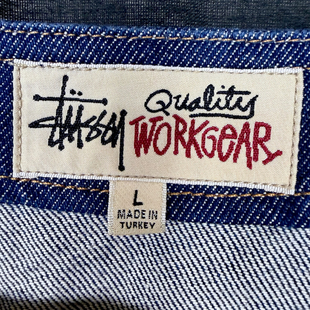 Stussy Workgear Indigo Blue Full Zip Denim Jean Vest Men's Large Utility Skater