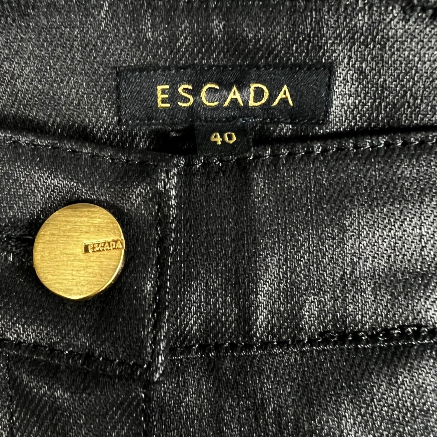 Escada Coated Black Jeans with Grommet Pockets & Zipper Ankles Vintage Y2K