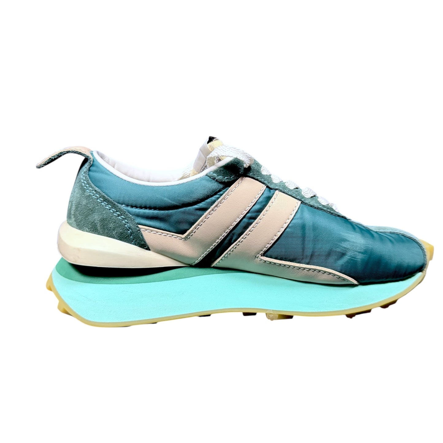 Lanvin Women's 37 Peacock Blue White Bumper Suede Leather Lace Up Sneakers US 6
