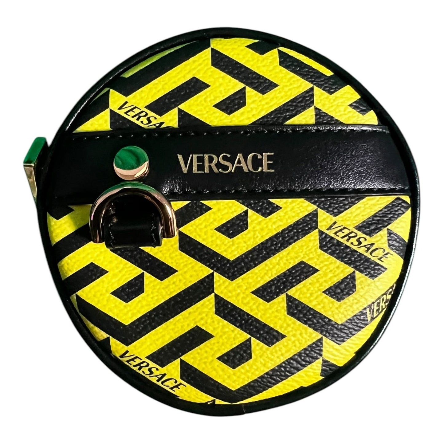 Versace La Greca Round Pouch Coin Cosmetic Belt Bag $575 Retail Bright Yellow