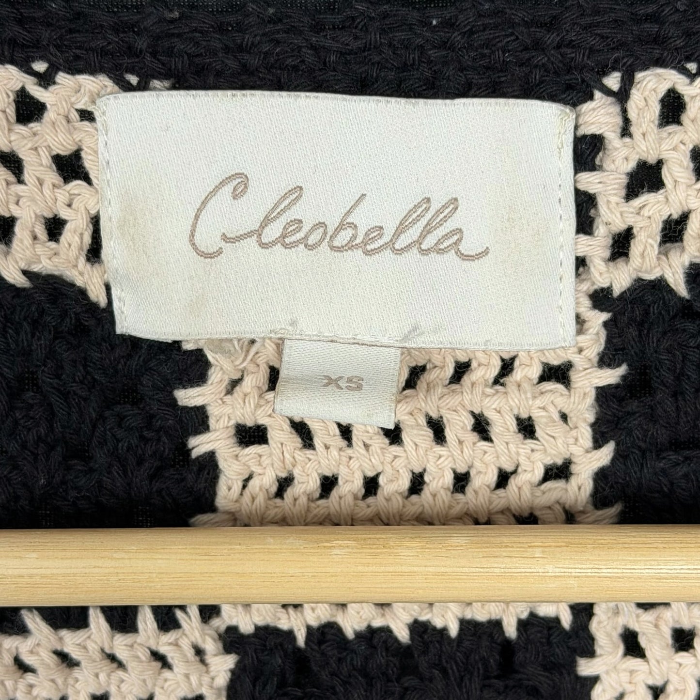Cleobella Brenda Crochet Black White Checkerboard Knit Cardigan Women's XS Boho