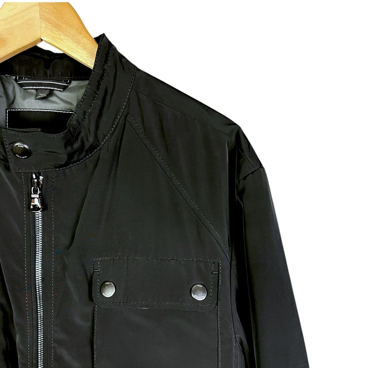 Hugo Boss Men's Black Field Jacket Military Utility Coat Pocket Zip Snap 42R