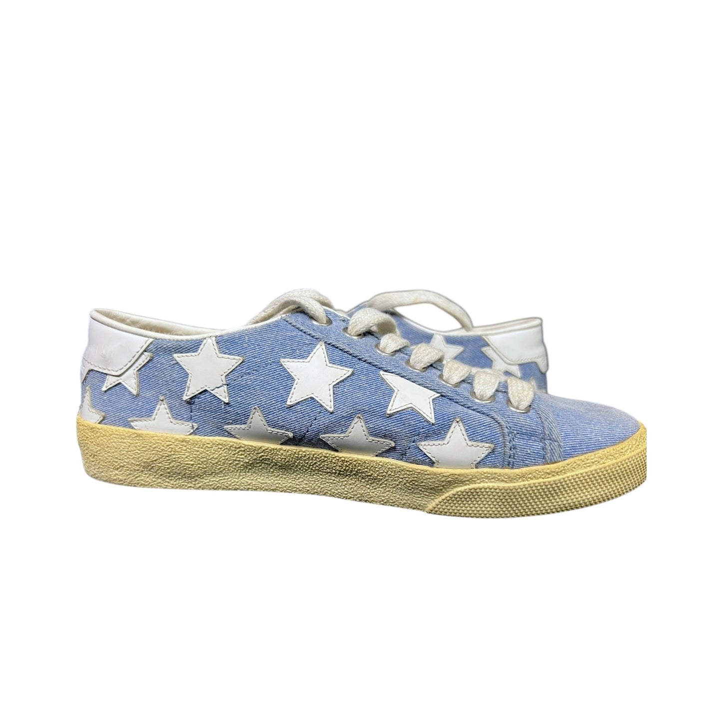 Saint Laurent EU 37 US 7 Denim White Star Court Classic Sneakers $780 Retail