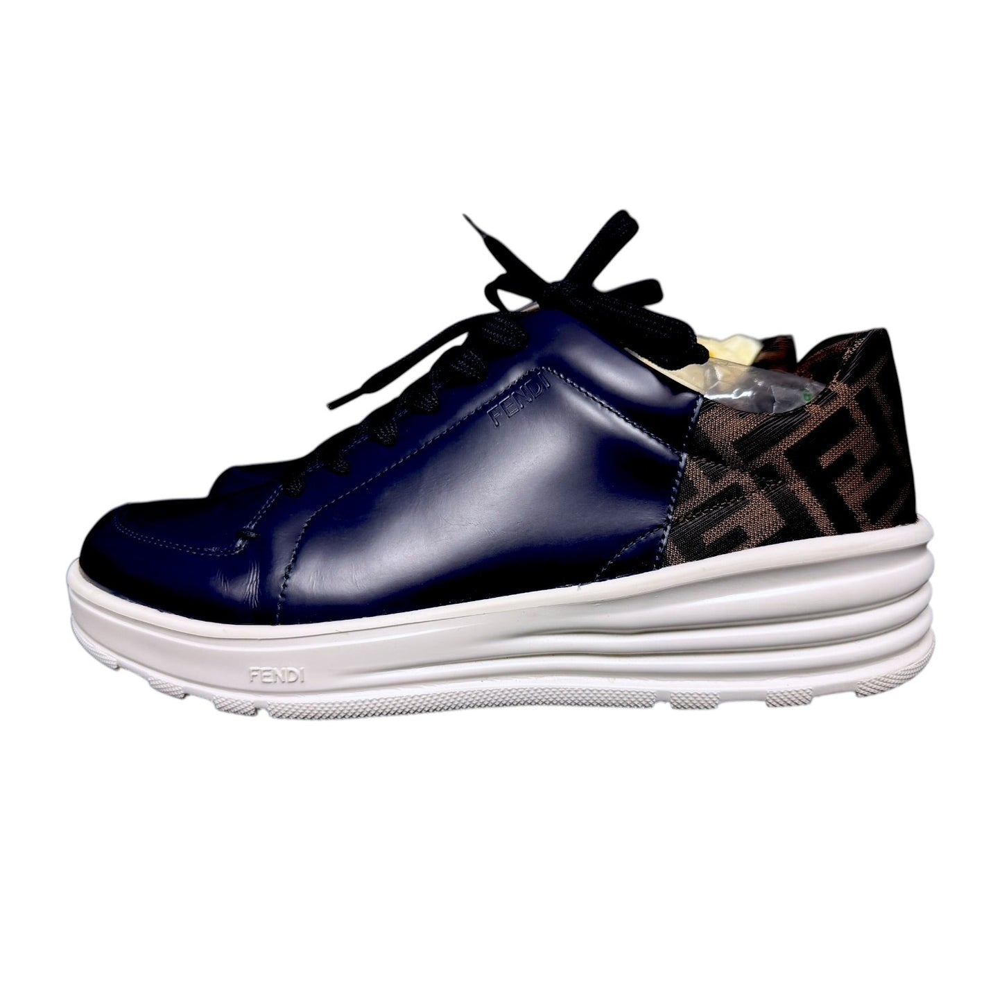 Fendi FF Navy Blue Monogram Logo Motif Low Top Leather Sneakers - $890 Retail
