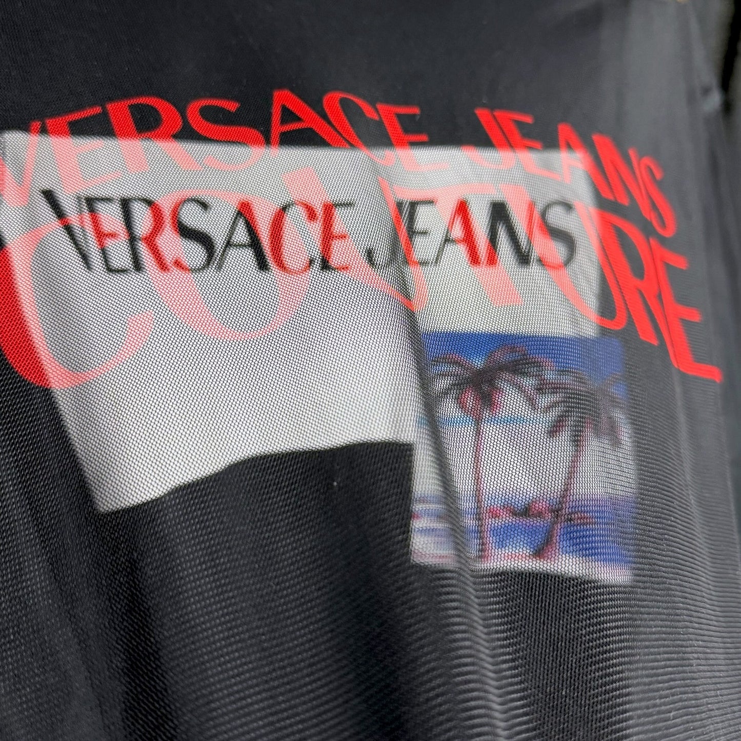 Versace Jeans Couture Women's Medium Mesh Over Tank Top Graphic T-Shirt Blouse