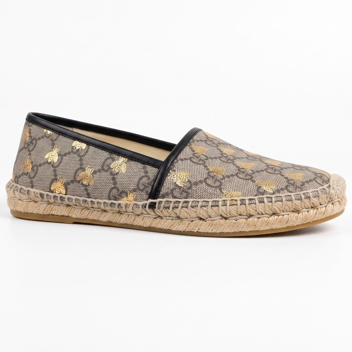 Gucci Supreme Monogram Gold Bees Print Flats Espadrilles EU 37 US W6.5 Luxury