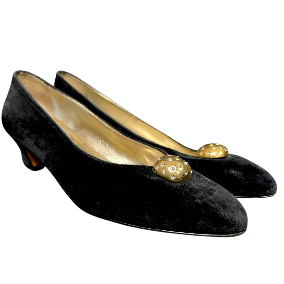 Vintage Salvatore Ferragamo Black Velvet Kitten Heel Pumps Shoes US 9 Luxury