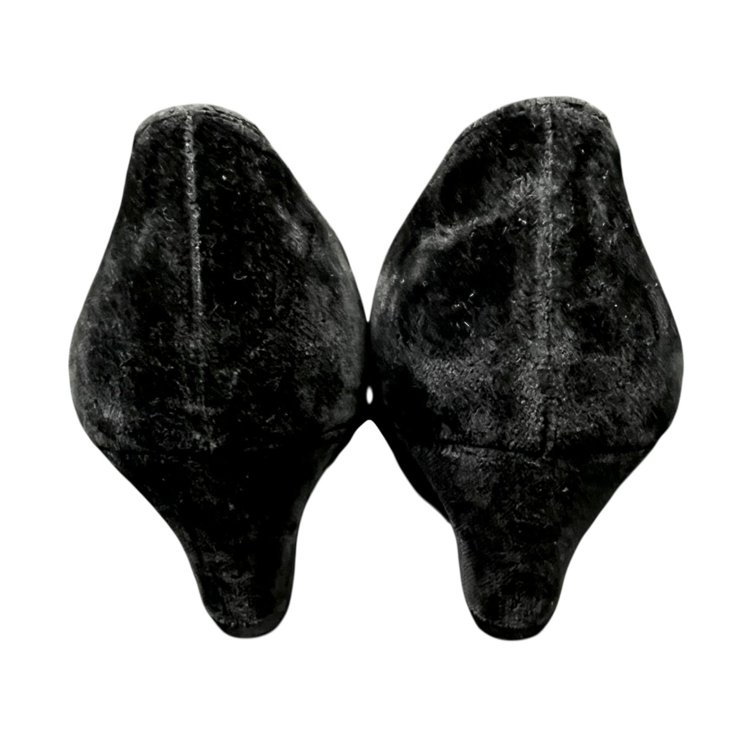 Vintage Salvatore Ferragamo Black Suede Kitten Heel Pumps with Faux Gold & Diamond Accent