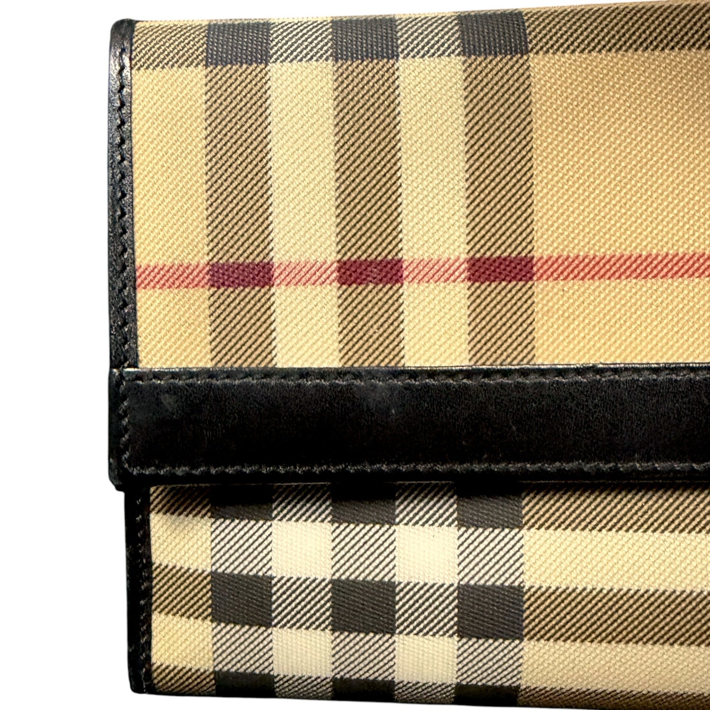 Authentic Burberry Nova Check Continental Long Wallet Black Leather Trim Luxury