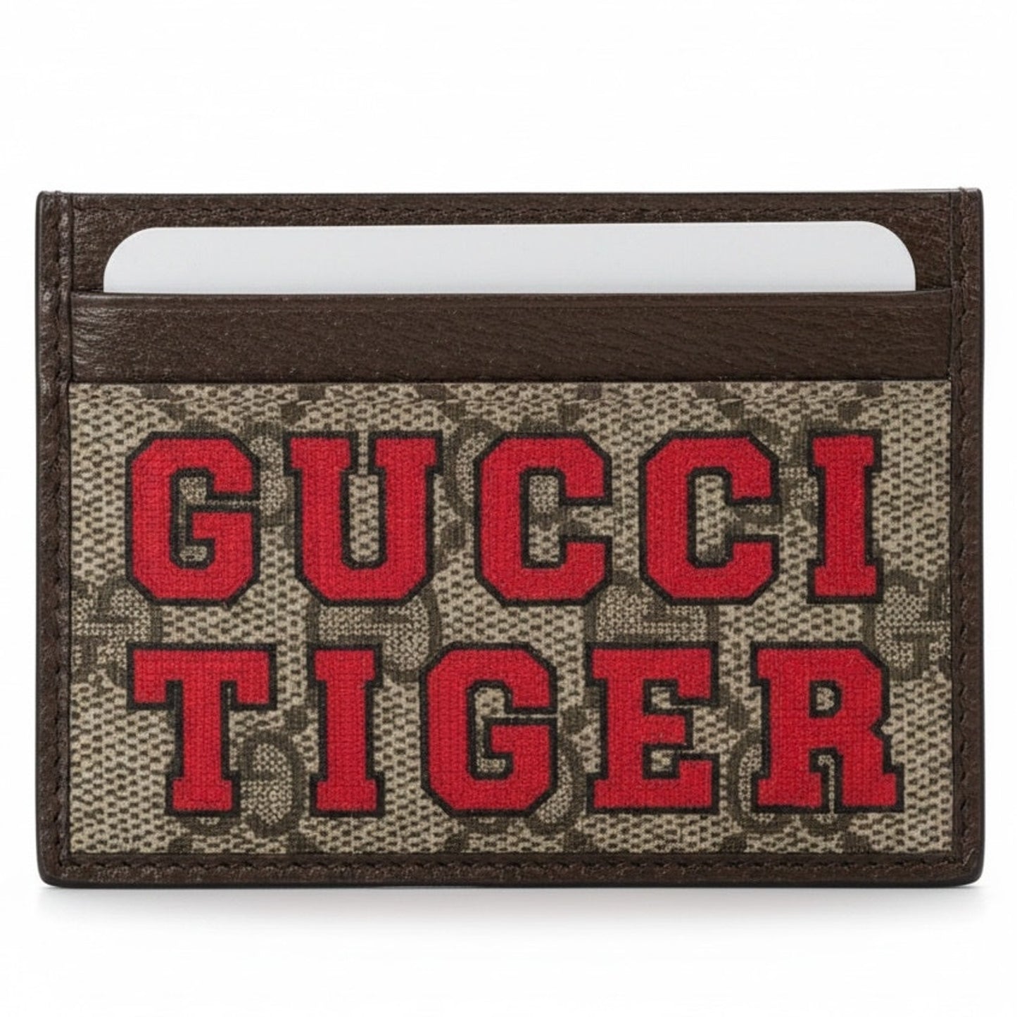 Gucci Tiger GG Monogram Card Case Red Brown Spellout Striped Luxury New in Box