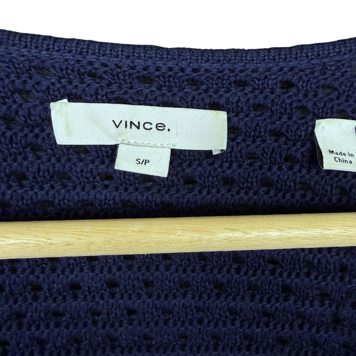 Vince Women's Small Navy Blue Open Knit Pointelle Cotton Short Sweater Boho