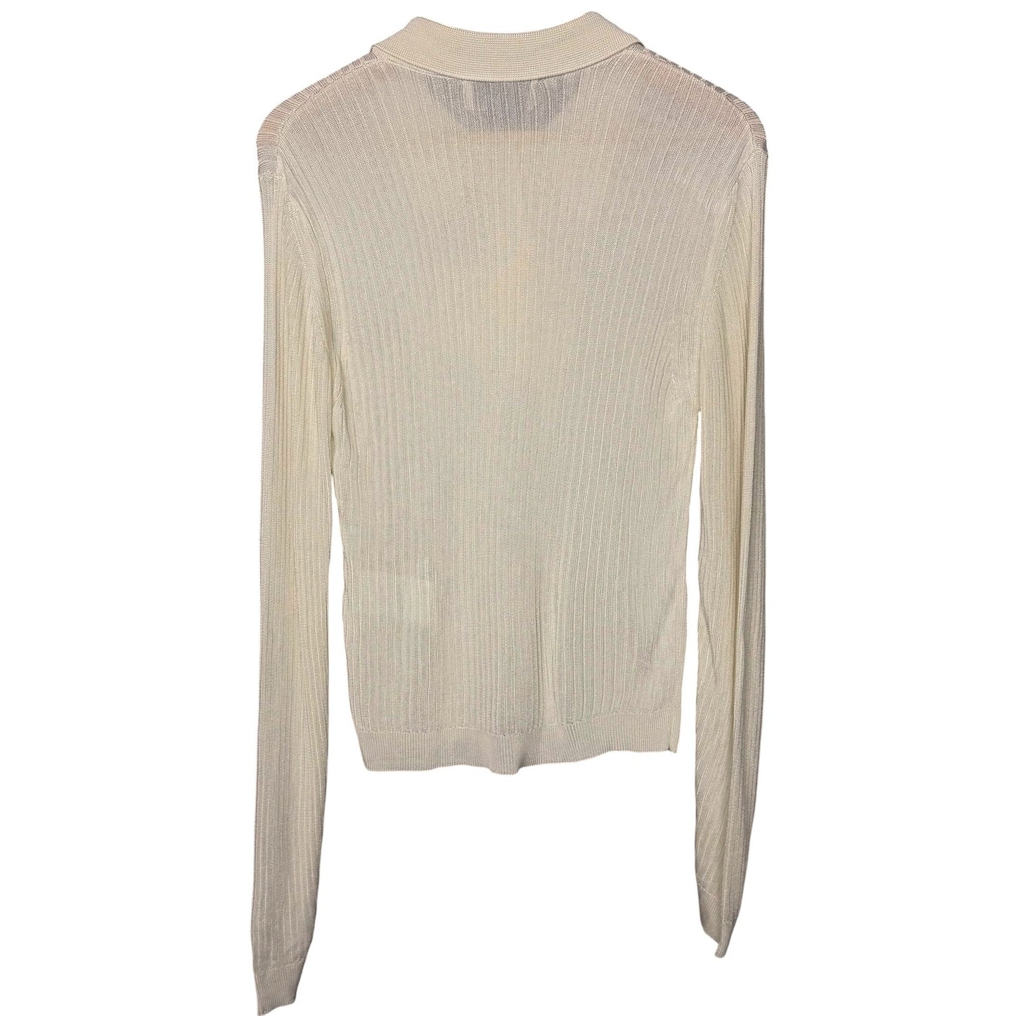 Officine Generale Jana Ribbed Knit Cream Polo Long Sleeve Top Women's M NWT $465