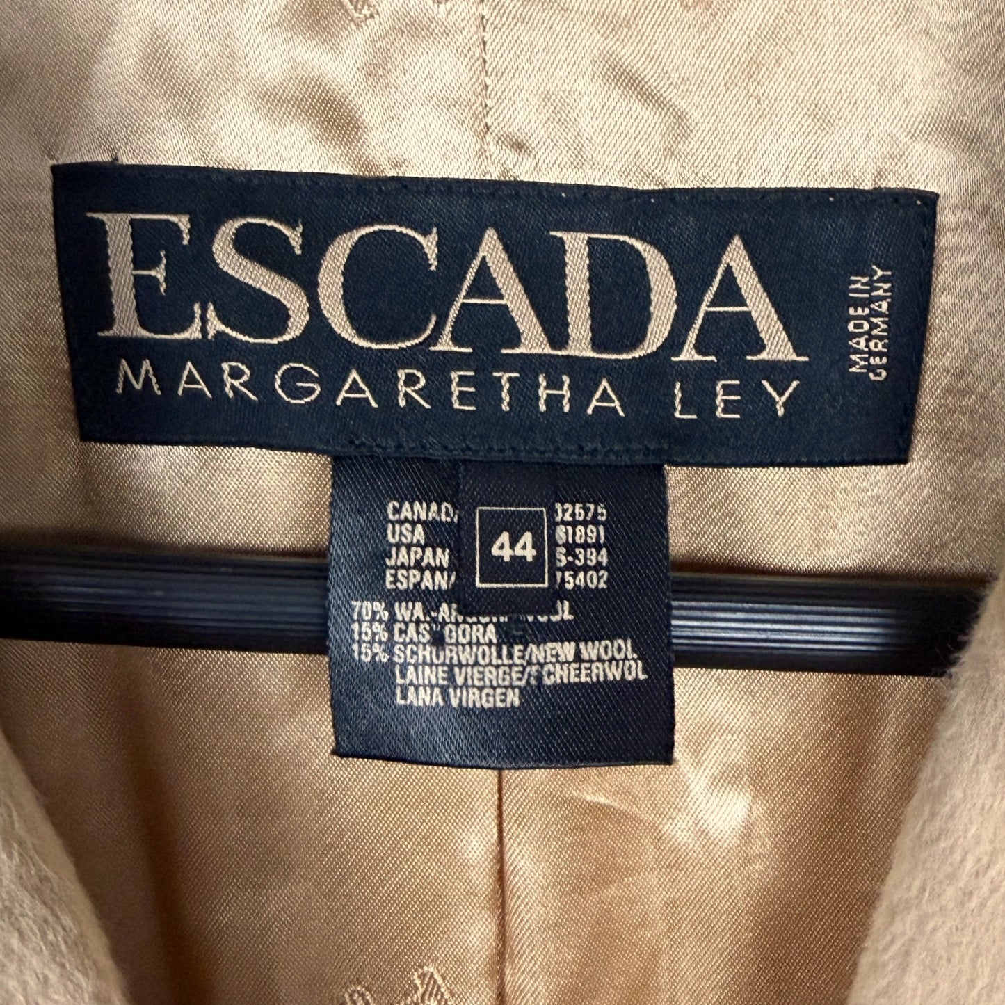 Escada Margaretha Ley Angora Wool Double Breasted EU 44 Crest Blazer Vintage L